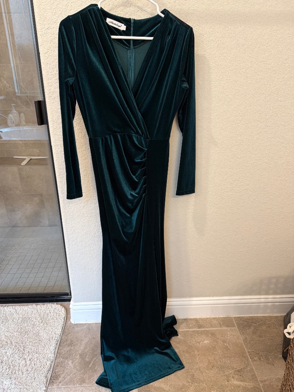 Emerald green velvet long sleeve maxi dress